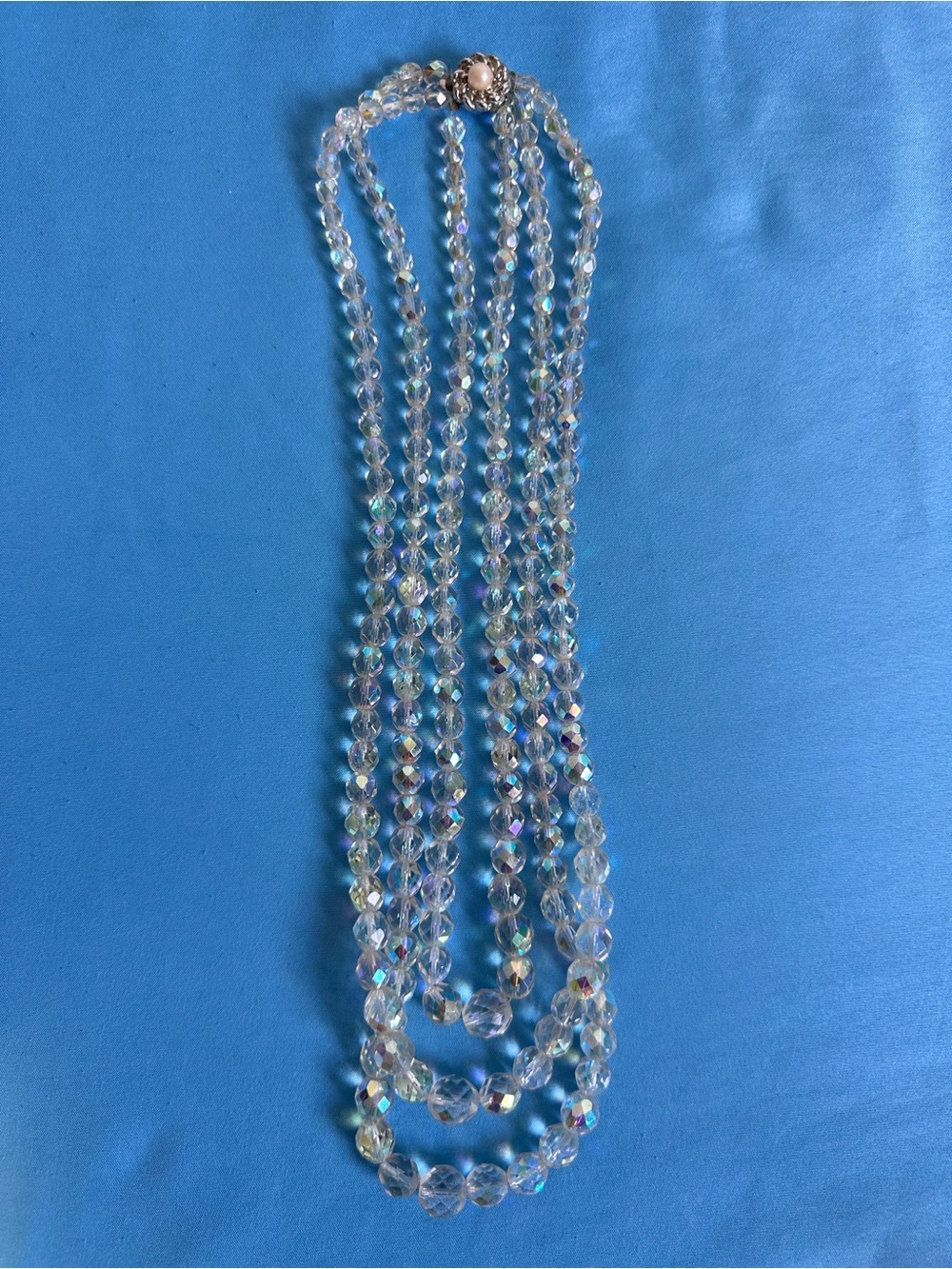Vintage 1950s Retro 4-Strand Iridescent Aurora Borealis Crystal Necklace